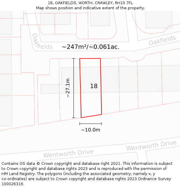 18, OAKFIELDS, WORTH, CRAWLEY, RH10 7FL: Plot and title map