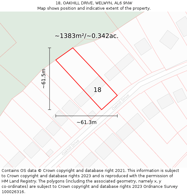 18, OAKHILL DRIVE, WELWYN, AL6 9NW: Plot and title map