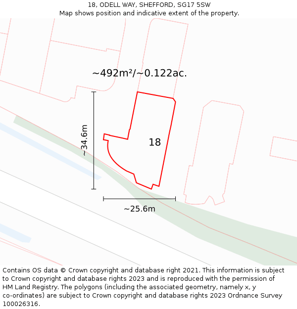 18, ODELL WAY, SHEFFORD, SG17 5SW: Plot and title map