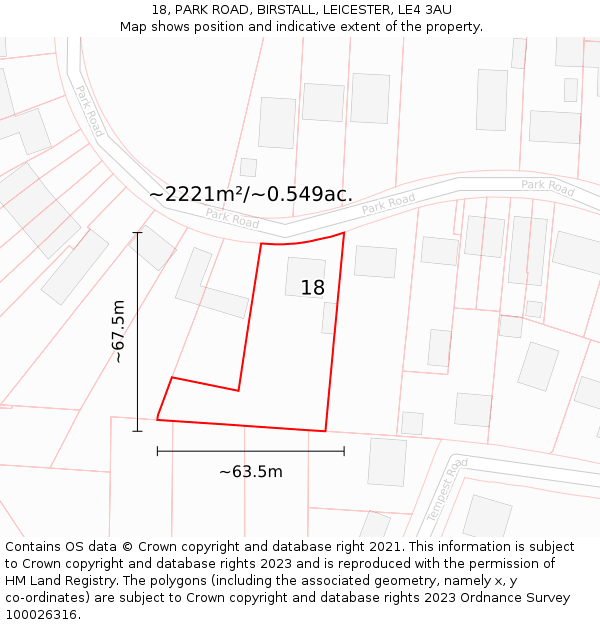 18, PARK ROAD, BIRSTALL, LEICESTER, LE4 3AU: Plot and title map