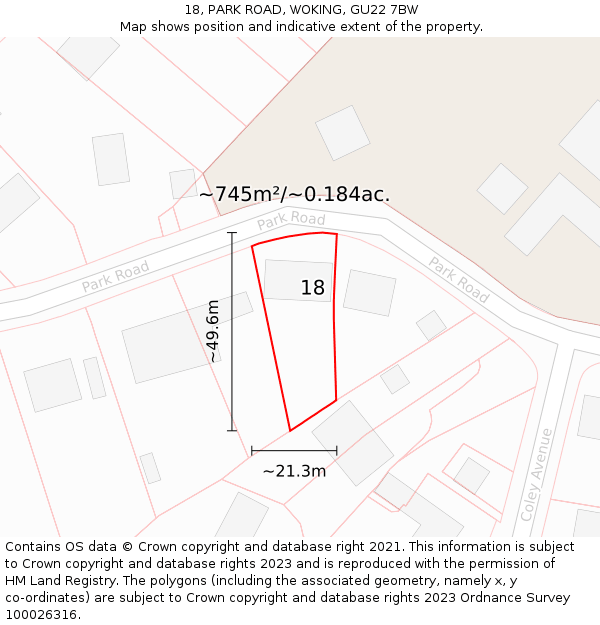 18, PARK ROAD, WOKING, GU22 7BW: Plot and title map