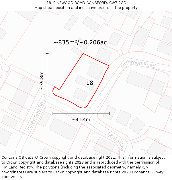 18, PINEWOOD ROAD, WINSFORD, CW7 2GD: Plot and title map