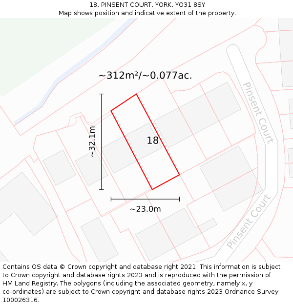 18, PINSENT COURT, YORK, YO31 8SY: Plot and title map