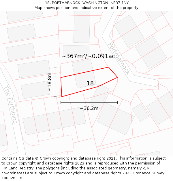 18, PORTMARNOCK, WASHINGTON, NE37 1NY: Plot and title map