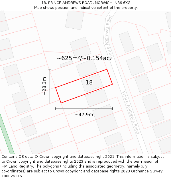 18, PRINCE ANDREWS ROAD, NORWICH, NR6 6XG: Plot and title map