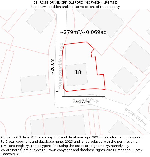 18, ROSE DRIVE, CRINGLEFORD, NORWICH, NR4 7SZ: Plot and title map