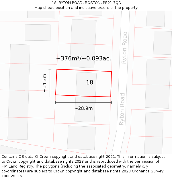 18, RYTON ROAD, BOSTON, PE21 7QD: Plot and title map