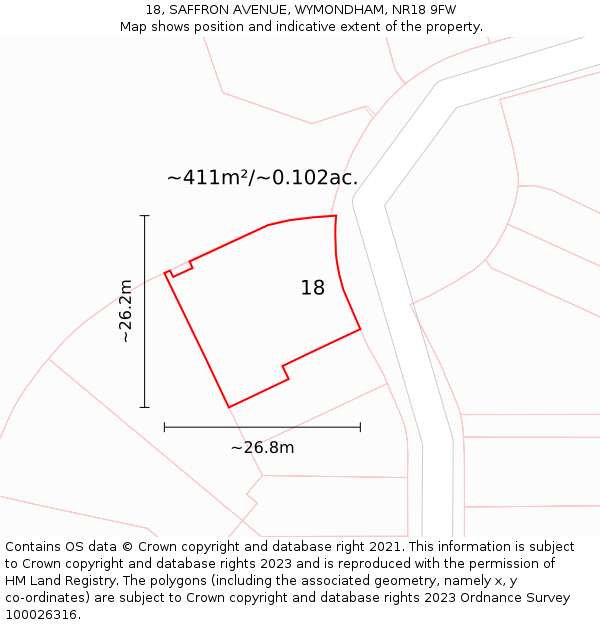18, SAFFRON AVENUE, WYMONDHAM, NR18 9FW: Plot and title map