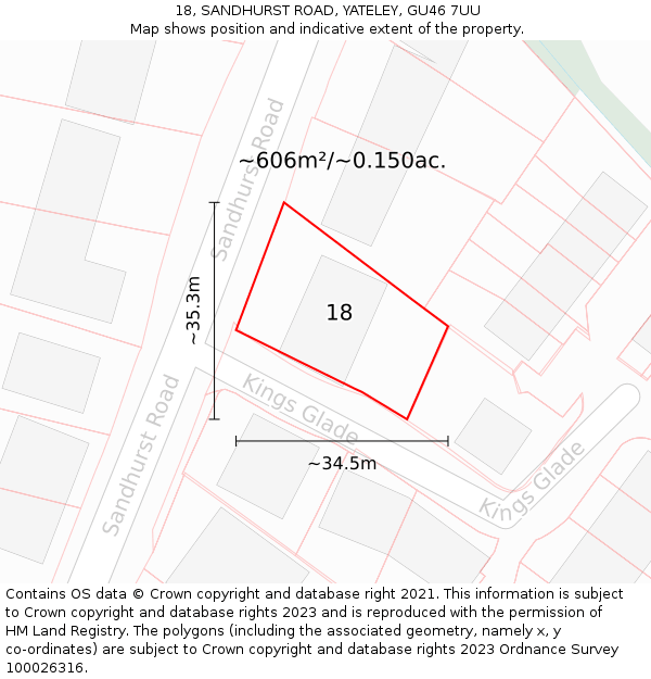 18, SANDHURST ROAD, YATELEY, GU46 7UU: Plot and title map