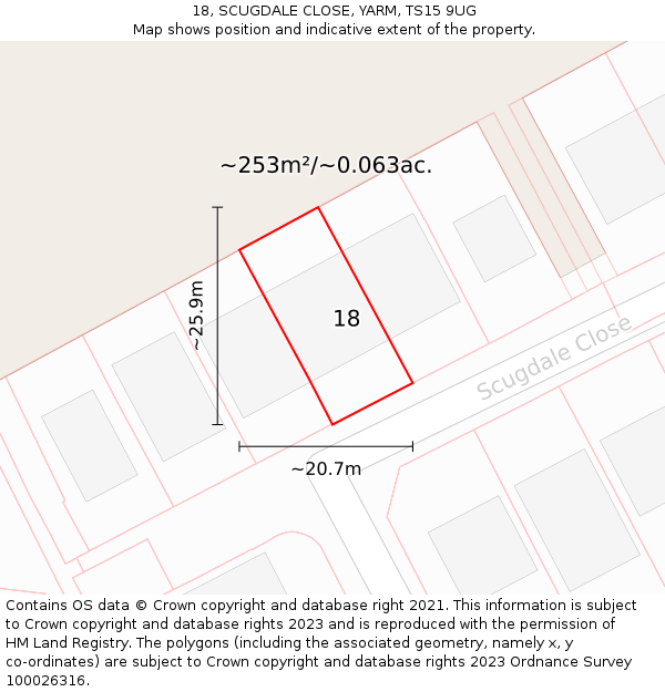 18, SCUGDALE CLOSE, YARM, TS15 9UG: Plot and title map