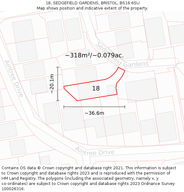18, SEDGEFIELD GARDENS, BRISTOL, BS16 6SU: Plot and title map