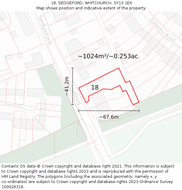 18, SEDGEFORD, WHITCHURCH, SY13 1EX: Plot and title map