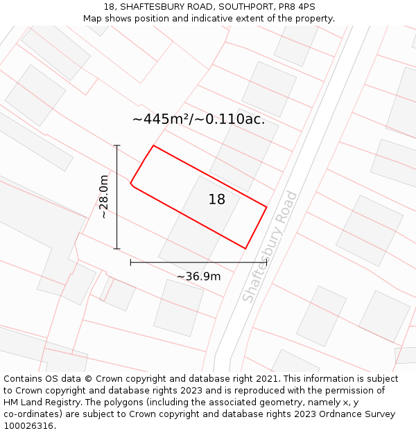 18, SHAFTESBURY ROAD, SOUTHPORT, PR8 4PS: Plot and title map