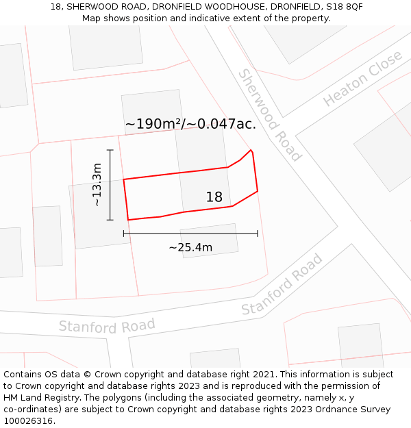 18, SHERWOOD ROAD, DRONFIELD WOODHOUSE, DRONFIELD, S18 8QF: Plot and title map