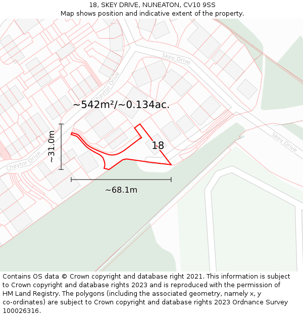 18, SKEY DRIVE, NUNEATON, CV10 9SS: Plot and title map