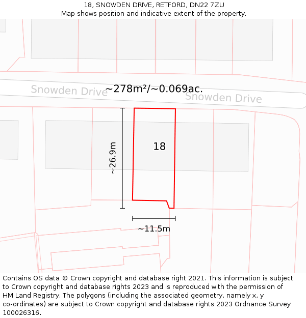 18, SNOWDEN DRIVE, RETFORD, DN22 7ZU: Plot and title map