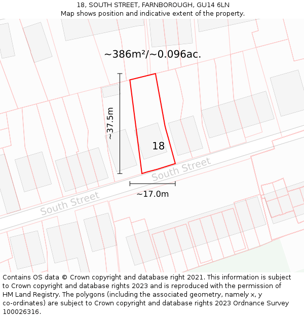 18, SOUTH STREET, FARNBOROUGH, GU14 6LN: Plot and title map