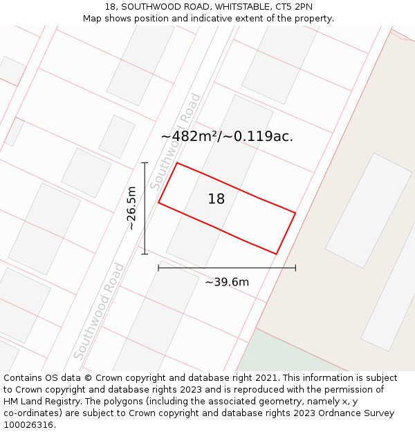 18, SOUTHWOOD ROAD, WHITSTABLE, CT5 2PN: Plot and title map