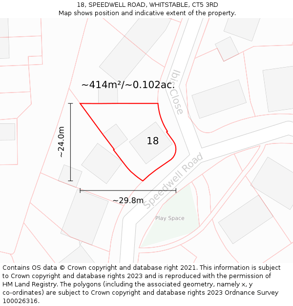18, SPEEDWELL ROAD, WHITSTABLE, CT5 3RD: Plot and title map