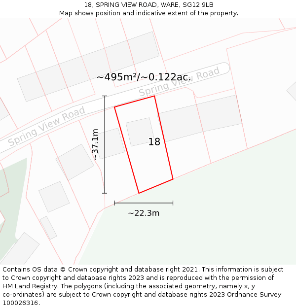 18, SPRING VIEW ROAD, WARE, SG12 9LB: Plot and title map