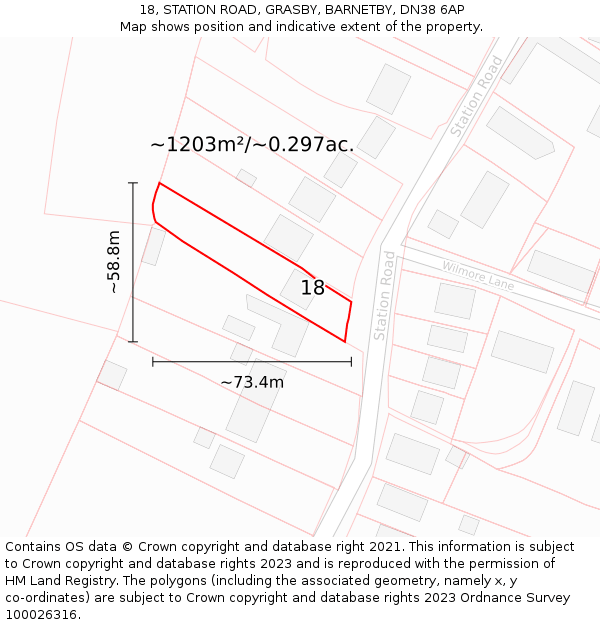 18, STATION ROAD, GRASBY, BARNETBY, DN38 6AP: Plot and title map