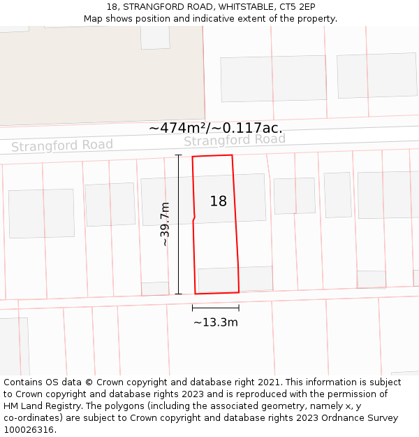 18, STRANGFORD ROAD, WHITSTABLE, CT5 2EP: Plot and title map