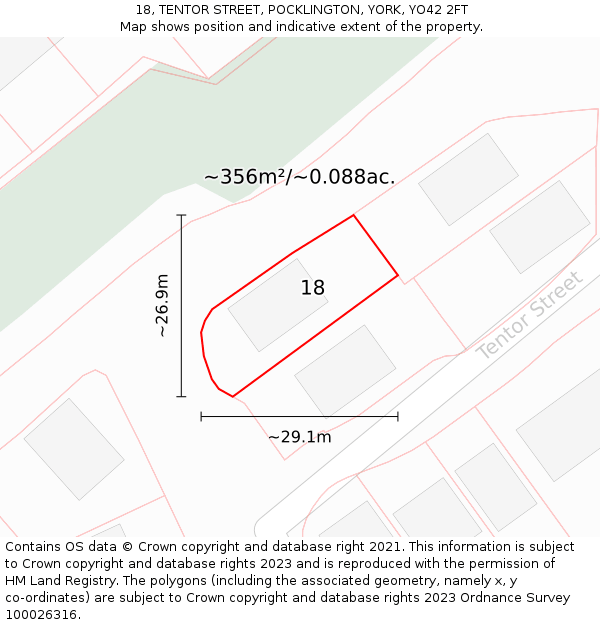 18, TENTOR STREET, POCKLINGTON, YORK, YO42 2FT: Plot and title map