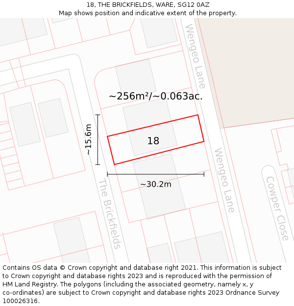 18, THE BRICKFIELDS, WARE, SG12 0AZ: Plot and title map