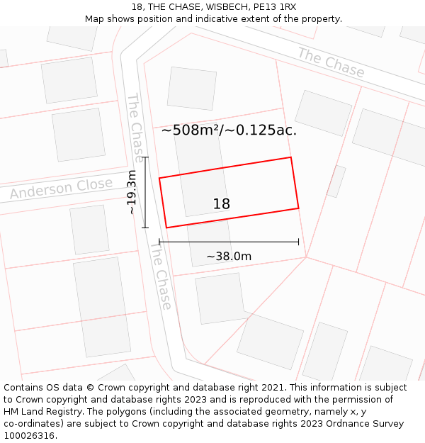 18, THE CHASE, WISBECH, PE13 1RX: Plot and title map