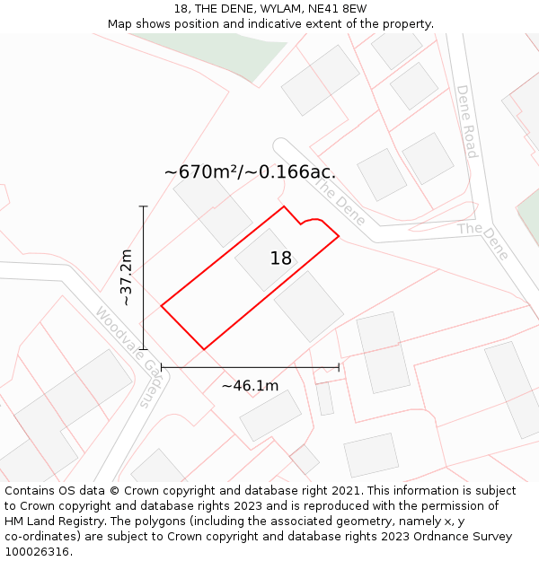 18, THE DENE, WYLAM, NE41 8EW: Plot and title map