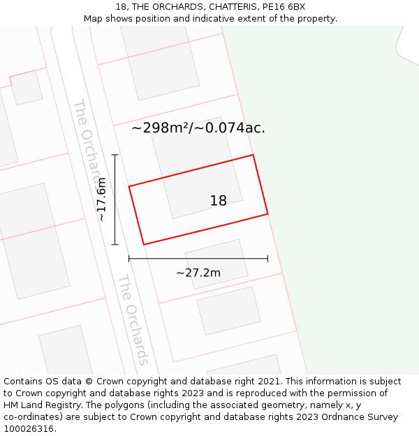 18, THE ORCHARDS, CHATTERIS, PE16 6BX: Plot and title map