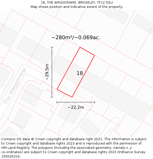 18, THE WAGGONWAY, BROSELEY, TF12 5QU: Plot and title map