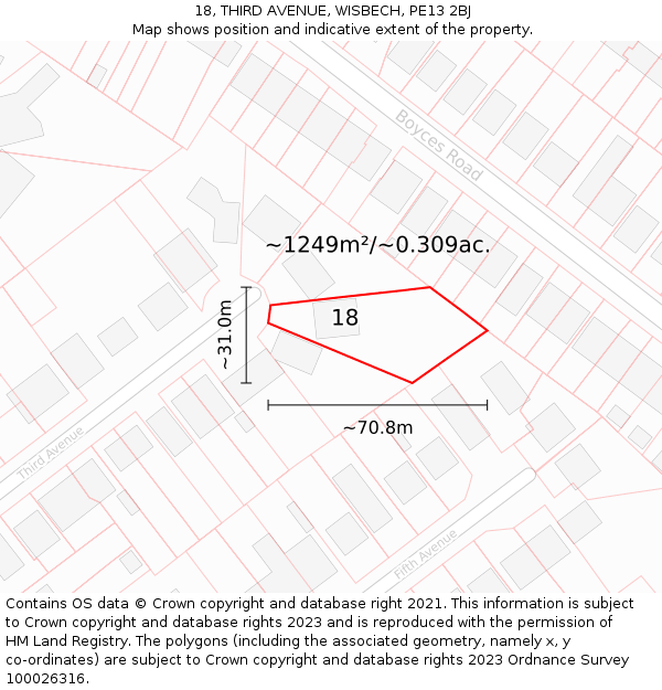 18, THIRD AVENUE, WISBECH, PE13 2BJ: Plot and title map