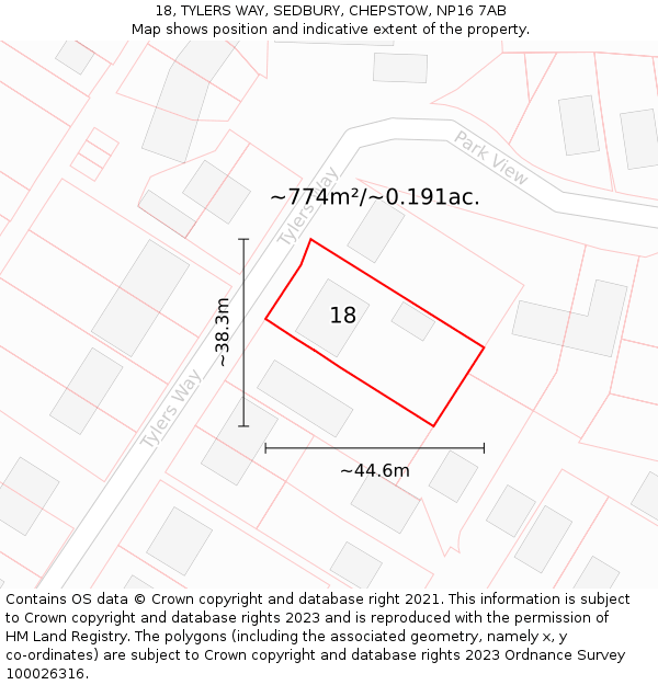 18, TYLERS WAY, SEDBURY, CHEPSTOW, NP16 7AB: Plot and title map