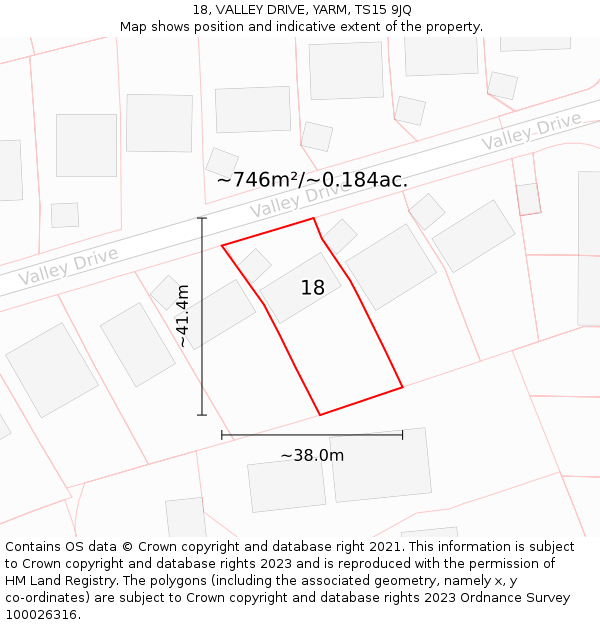 18, VALLEY DRIVE, YARM, TS15 9JQ: Plot and title map
