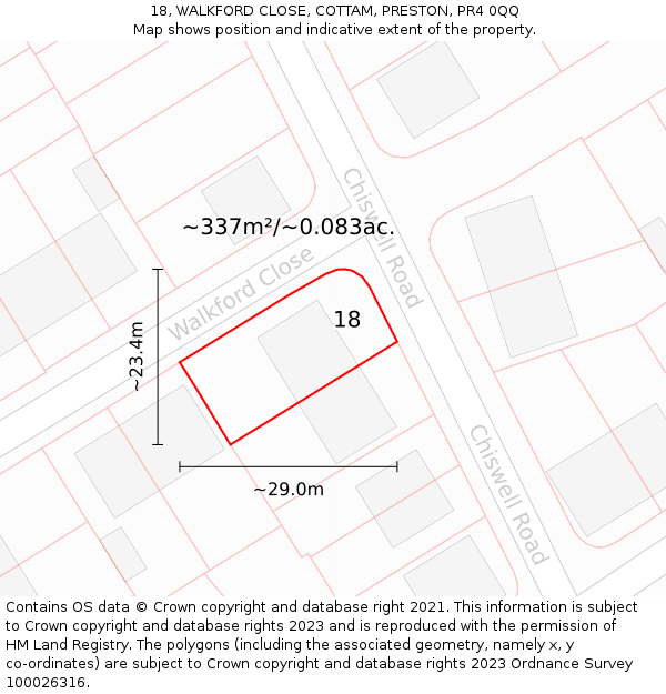 18, WALKFORD CLOSE, COTTAM, PRESTON, PR4 0QQ: Plot and title map