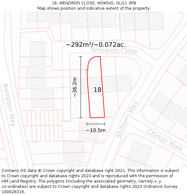 18, WENDRON CLOSE, WOKING, GU21 3PB: Plot and title map