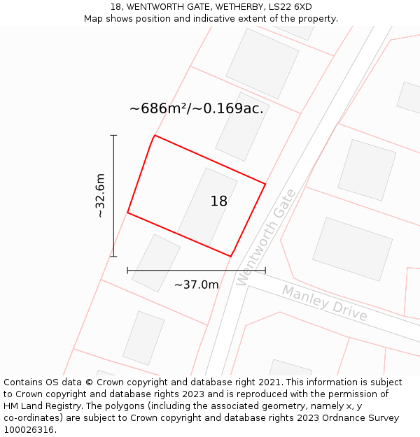 18, WENTWORTH GATE, WETHERBY, LS22 6XD: Plot and title map