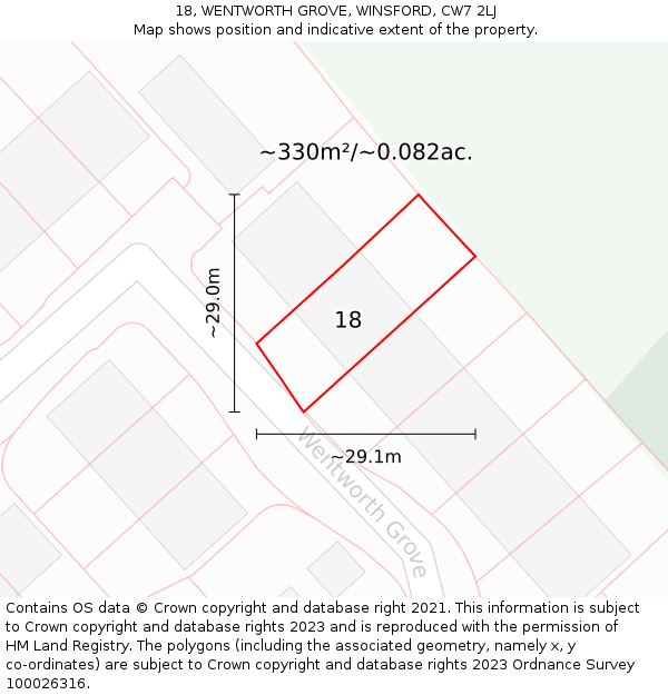 18, WENTWORTH GROVE, WINSFORD, CW7 2LJ: Plot and title map