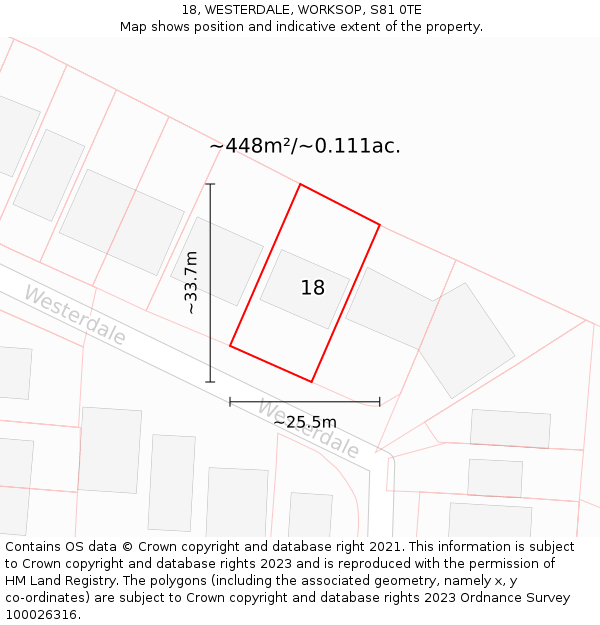 18, WESTERDALE, WORKSOP, S81 0TE: Plot and title map