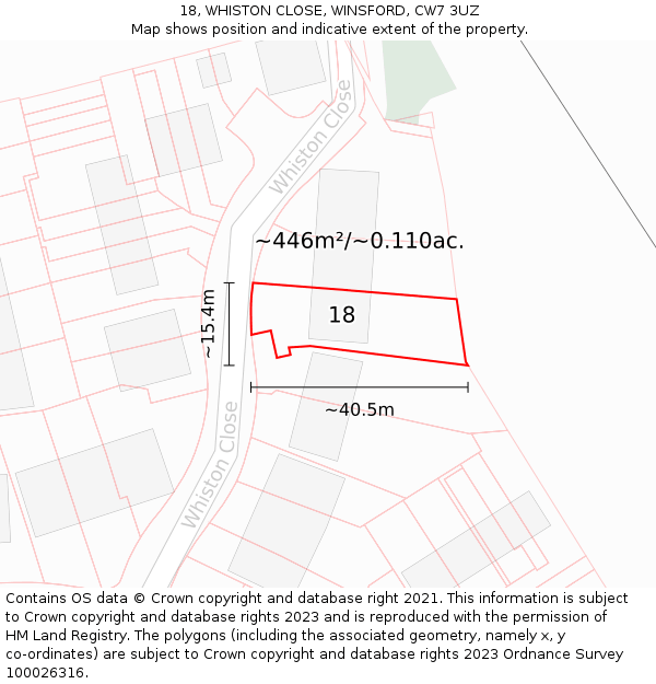 18, WHISTON CLOSE, WINSFORD, CW7 3UZ: Plot and title map