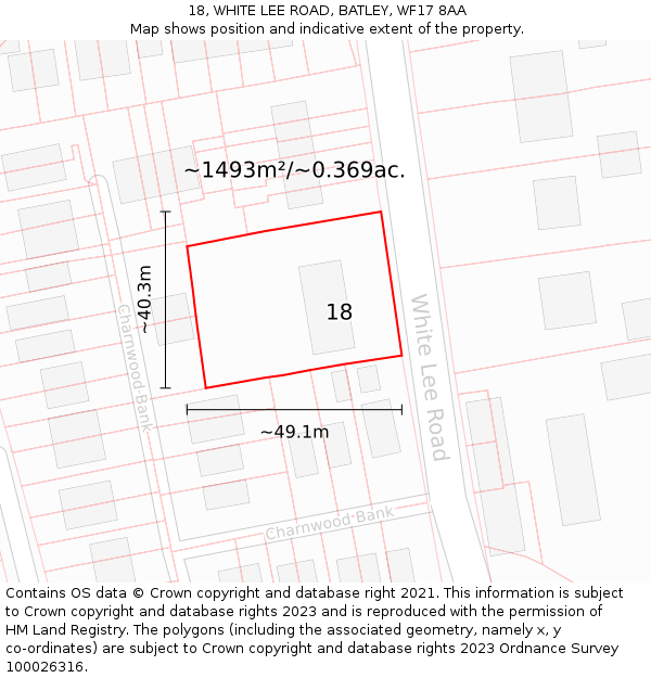18, WHITE LEE ROAD, BATLEY, WF17 8AA: Plot and title map