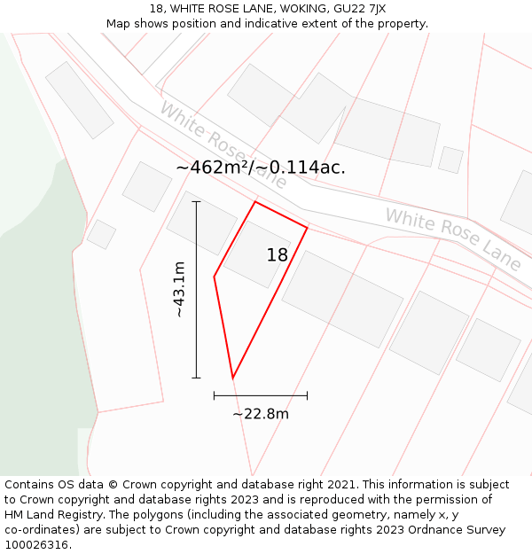 18, WHITE ROSE LANE, WOKING, GU22 7JX: Plot and title map