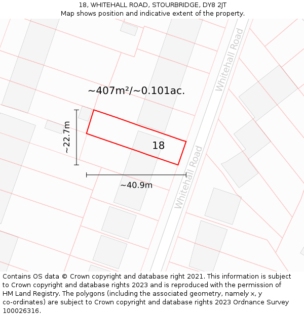 18, WHITEHALL ROAD, STOURBRIDGE, DY8 2JT: Plot and title map