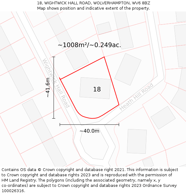 18, WIGHTWICK HALL ROAD, WOLVERHAMPTON, WV6 8BZ: Plot and title map