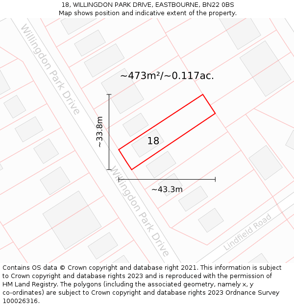 18, WILLINGDON PARK DRIVE, EASTBOURNE, BN22 0BS: Plot and title map