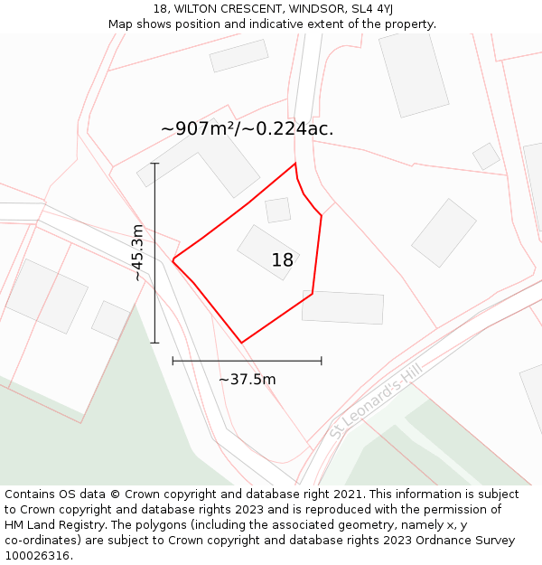 18, WILTON CRESCENT, WINDSOR, SL4 4YJ: Plot and title map