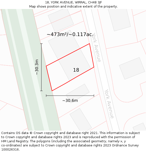 18, YORK AVENUE, WIRRAL, CH48 3JF: Plot and title map
