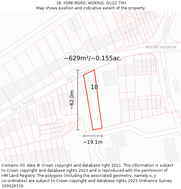 18, YORK ROAD, WOKING, GU22 7XH: Plot and title map