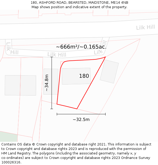 180, ASHFORD ROAD, BEARSTED, MAIDSTONE, ME14 4NB: Plot and title map